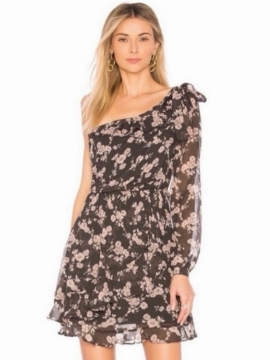 For Love & Lemons Theo One Sleeve 100%Silk Draped Dress Size X Small